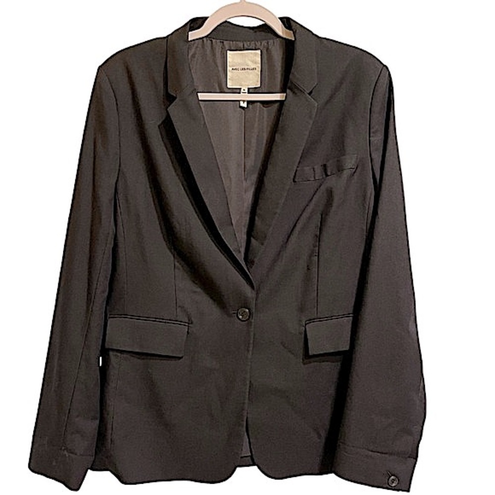 Avec Les Filles Black Boyfriend Blazer Joyce Azria Classic Jacket Washable XL - Picture 2 of 16